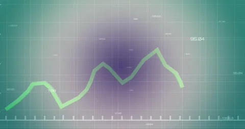 Animation of graph over grid pattern with changing numbers against abstract Stock Footage 243326210