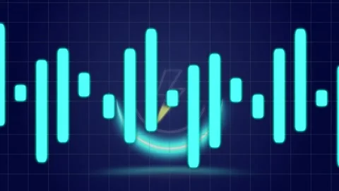 Animation of graph over lightning icon in circle over grid pattern against Stock Footage 330288164