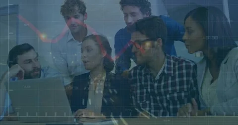 Animation of graph over time-lapse of moving vehicles against diverse coworkers Stock Footage 330400192