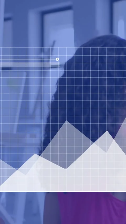 Animation of graph processing data over diverse schoolgirls painting in art Stock Footage 320444359