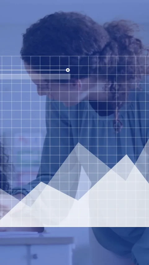 Animation of graph processing data over diverse female teacher and schoolgirl Stock Footage 343548118