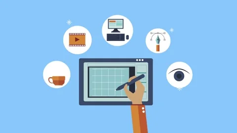 Animation of graphic designer hand using digital tablet with creative tool .. 库存影片 339068281