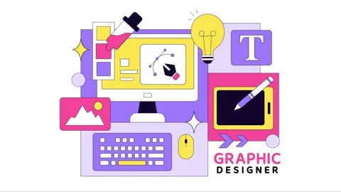 Animation of Graphic Designer Vector Illustration Stock Footage 331841840