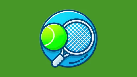 Animation of graphic emblem symbolizing game of tennis on green background. Video stock 276369979