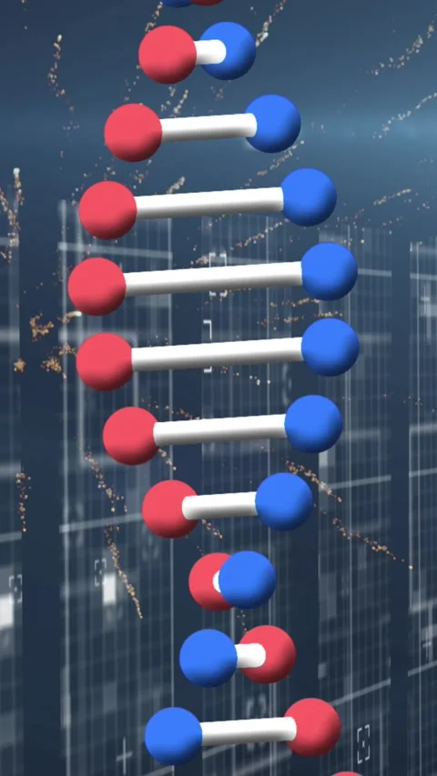 Animation of graphical dna helix rotating with firework exploding against Vídeo Stock 344765665