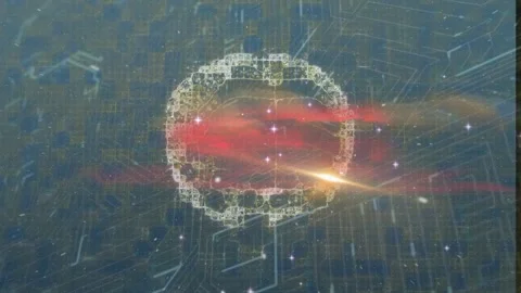 Animation of graphical human brain and light rotating against electronic circuit Stock Footage 330246212
