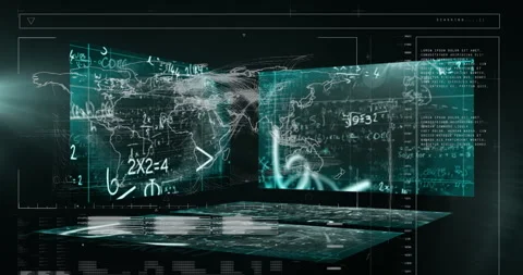 Animation of graphical infographic interface with programming data, mathematics Stock Footage 316217122