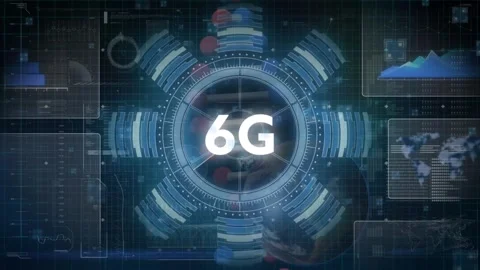 Animation of graphical infographic interface screen with 6g text, database and Stock Footage 329168684