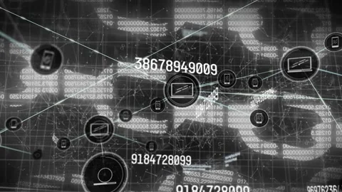 Animation of graphical numbers with chain patterns, connecting the dots, icons Stock Footage 327525259