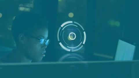 Animation of graphical scanning icon over hand of multiracial employee giving Stock Footage 330338301