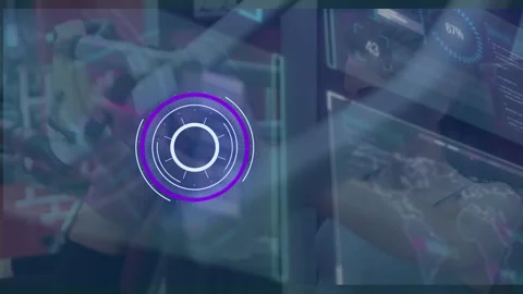Animation of graphical scope scanning interface over caucasian young woman Stock Footage 326190135