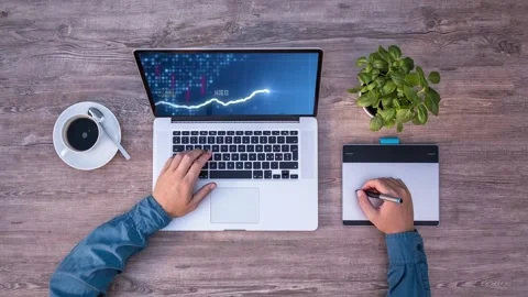 Animation of graphics on a laptop screen. Symbolizes wealth, shopping, busine 스톡 동영상 200844355