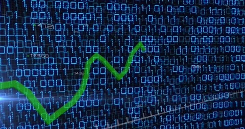 Animation of graphs and binary code over black background Stock Footage 328407806