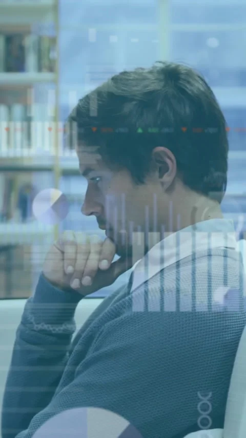 Animation of graphs and charts processing data over caucasian casual businessman Stock Footage 343829149