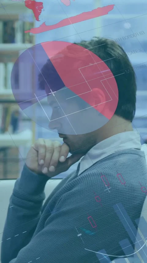 Animation of graphs and charts processing data over caucasian casual businessman Stock Footage 343996835