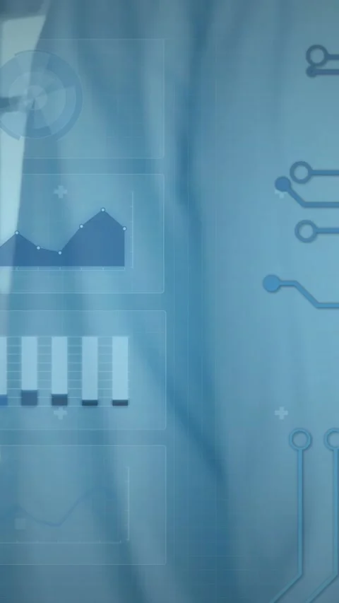 Animation of graphs and circuit board patterns over caucasian businesswoman Stock Footage 343902565