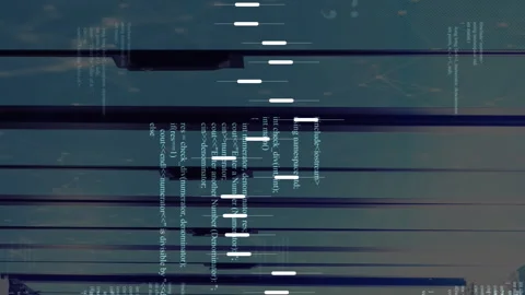 Animation of graphs and computer language over data server room Stock Footage 312916551