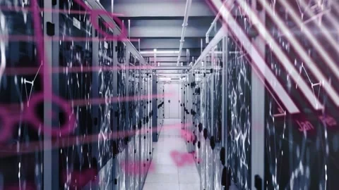 Animation of graphs and computer language over connected dots against server Stock Footage 326764993
