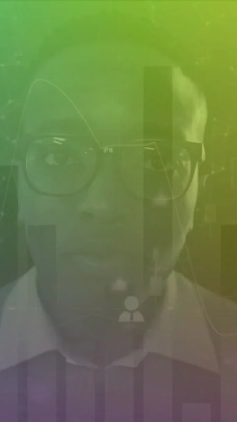 Animation of graphs and connected dots over close up of african american man Stock Footage 344693594