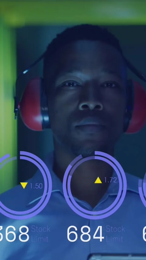 Animation of graphs and data over african american man in server room Stock Footage 342608033