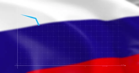 Animation of graphs and data processing over flag of russia Stock Footage 194403226