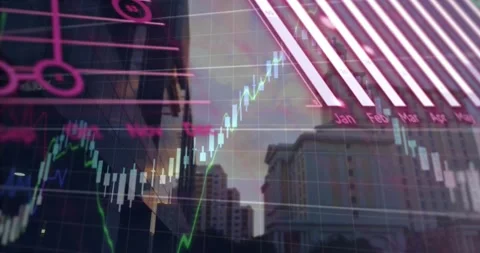 Animation of graphs and data processing over city streets Stock Footage 328240386