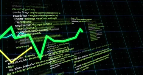 Animation of graphs and data processing over grid network against black Stock Footage 329511529
