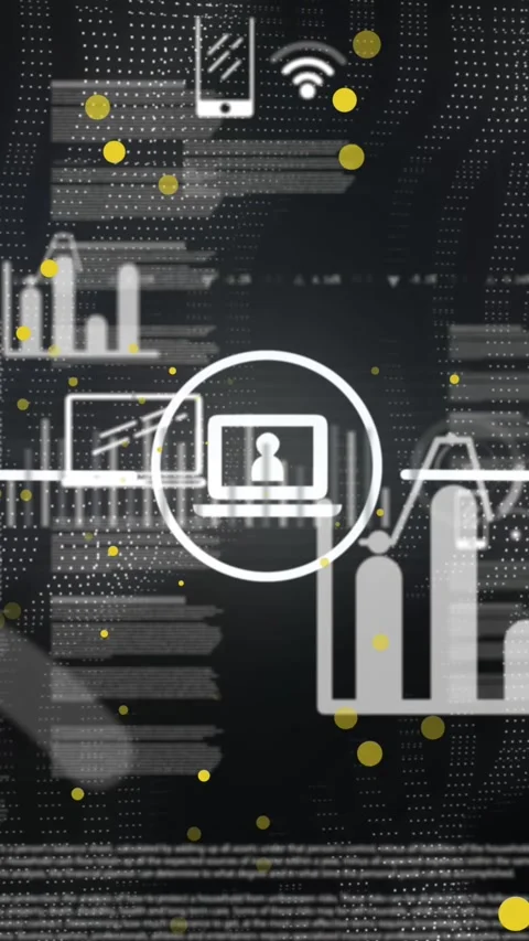 Animation of graphs and diverse data processing on black digital screen Stock Footage 344693032