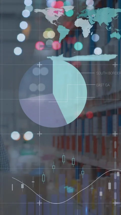 Animation of graphs and financial data over caucasian male warehouse worker 库存影片 343827573