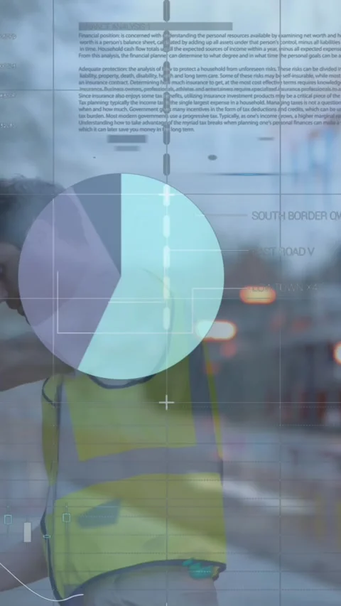 Animation of graphs and financial data over caucasian male warehouse worker Stock Footage 343827575