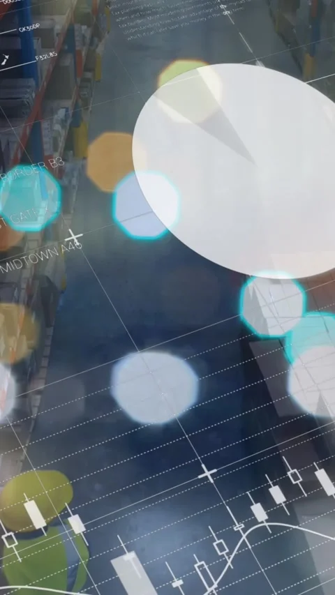 Animation of graphs and financial data over caucasian male warehouse workers Stock Footage 343827579