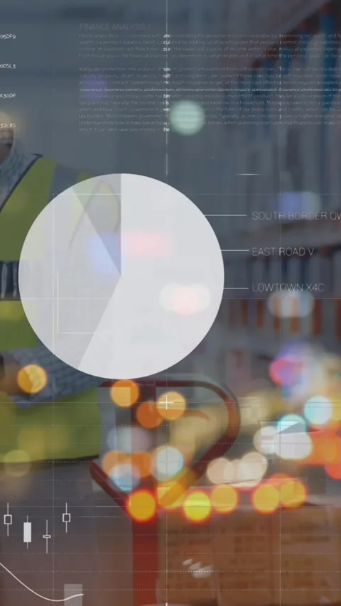 Animation of graphs and financial data over caucasian male warehouse worker Stock Footage 343919175