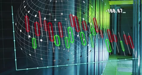 Animation of graphs and globe over servers 스톡 동영상 202345355