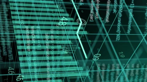 Animation of graphs and layers of data processing over 3d grid on black Stock Footage 312532749