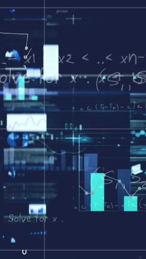Animation of graphs and loading circles over mathematical equation against black Stock Footage 321216510