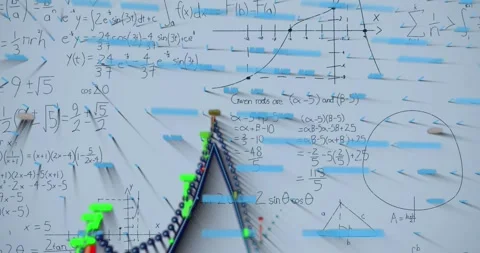 Animation of graphs and math formulas on grey background Stock Footage 328586416