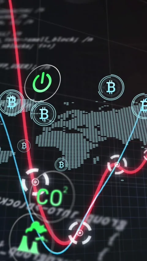 Animation of graphs and multiple icons over computer language over map against Stock Footage 321441294