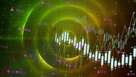 Animation of graphs and numbers with grid pattern moving over illuminated Stock Footage 328836585