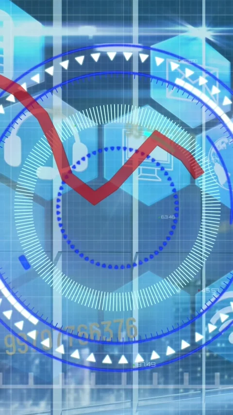 Animation of graphs and processing circle over hexagons and digital space Stock Footage 343954904