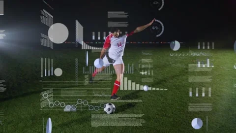 Animation of graphs and programming language over caucasian male player 스톡 동영상 327714752