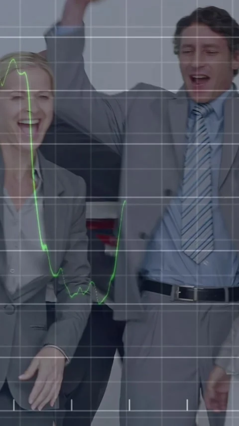 Animation of graphs and trading boards, diverse coworkers broke free from tape 動画素材 321513380