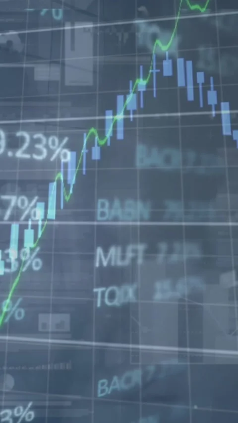 Animation of graphs and trading boards over time-lapse of people walking on Stock Footage 341976716