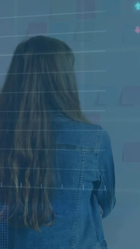 Animation of graphs and trading boards over rear view of diverse females sharing Stock Footage 344766131