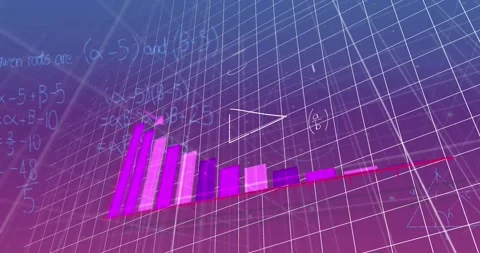 Animation of graphs with arrow over grid pattern and mathematical equations and Stock Footage 236727235