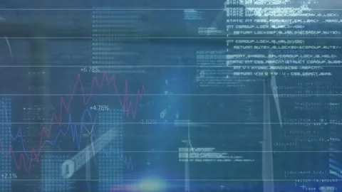Animation of graphs, binary codes and computer language over spinning windmills Stock Footage 257088627
