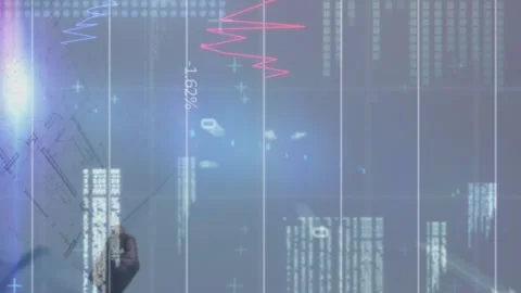 Animation of graphs, binary codes, computer language over diverse coworkers Stock Footage 312422753