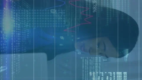 Animation of graphs, binary codes, computer language over diverse coworkers Stock Footage 312620041