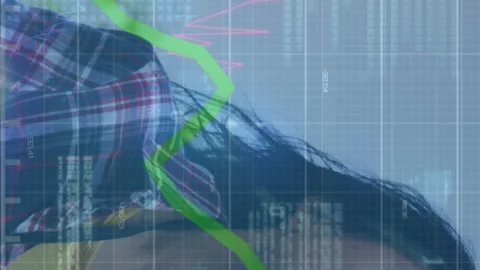 Animation of graphs, binary codes, computer language, asian woman walking and Stock Footage 313523062