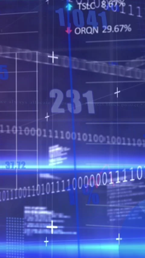Animation of graphs, binary codes, graphs, changing numbers and computer Stock Footage 320229083