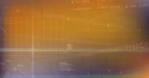 Animation of graphs, binary codes, trading boards and computer language over Stock Footage 244935984